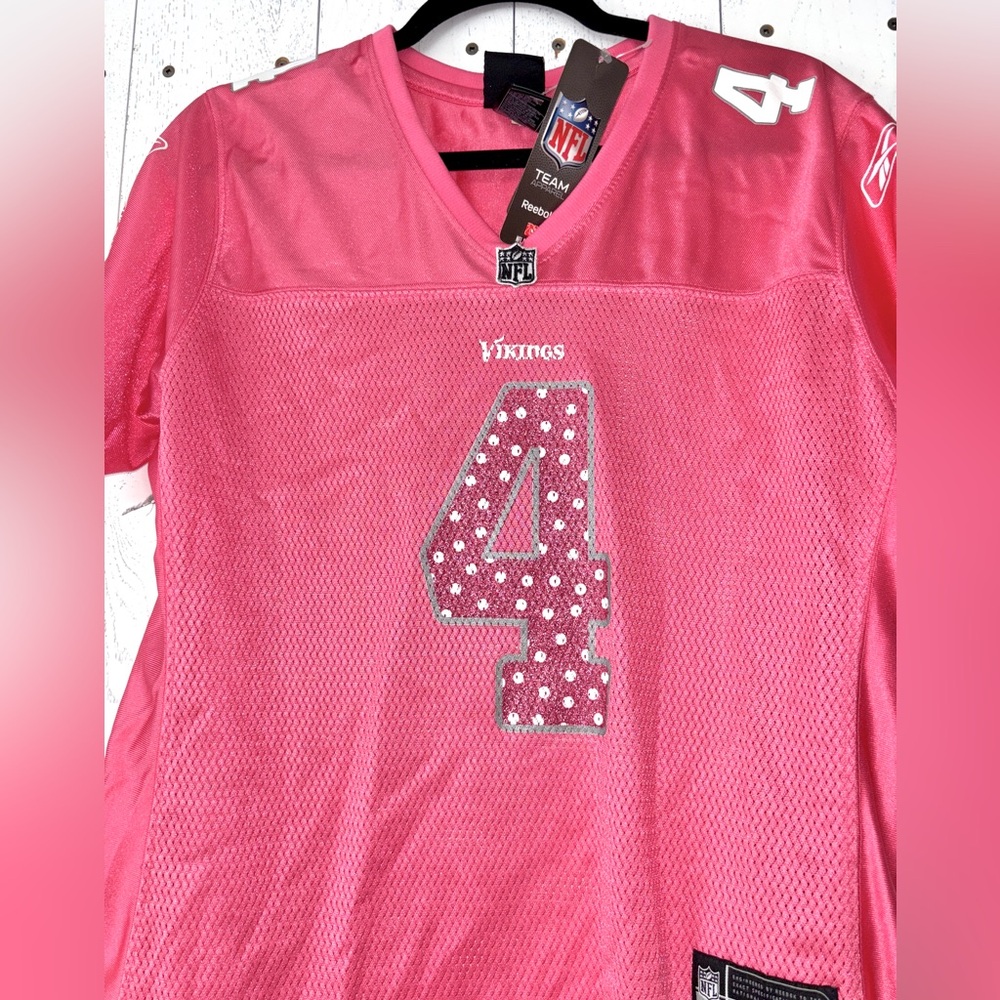 New! $80 Women's Pink Minnesota Vikings NFL Favre glittery Jersey! XL